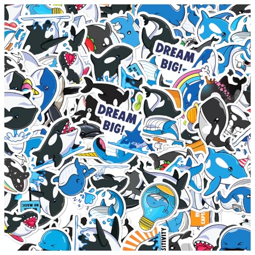 Cartoon Killer Whale Orca Stickers 50pcs Vinyl Pack for Kids Teens Ocean Lovers DIY Crafts Laptop Water Bottle Skateboard Motorcycle Bottles Bedroom Wall