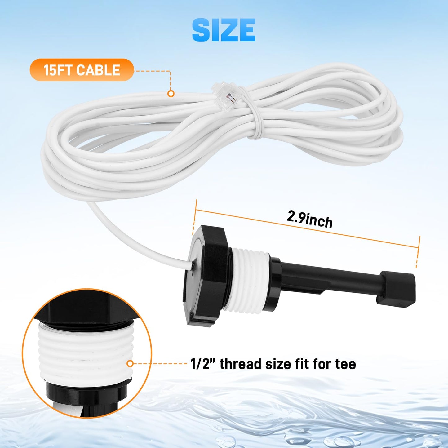 Sejaede Upgraded GLX-FLO-RP Pool Flow Switch Assembly Compatible with Hayward Goldline Aqua Rite Salt Chlorine Generator System, Flow Sensor with 15ft Cable (Metal Probe)