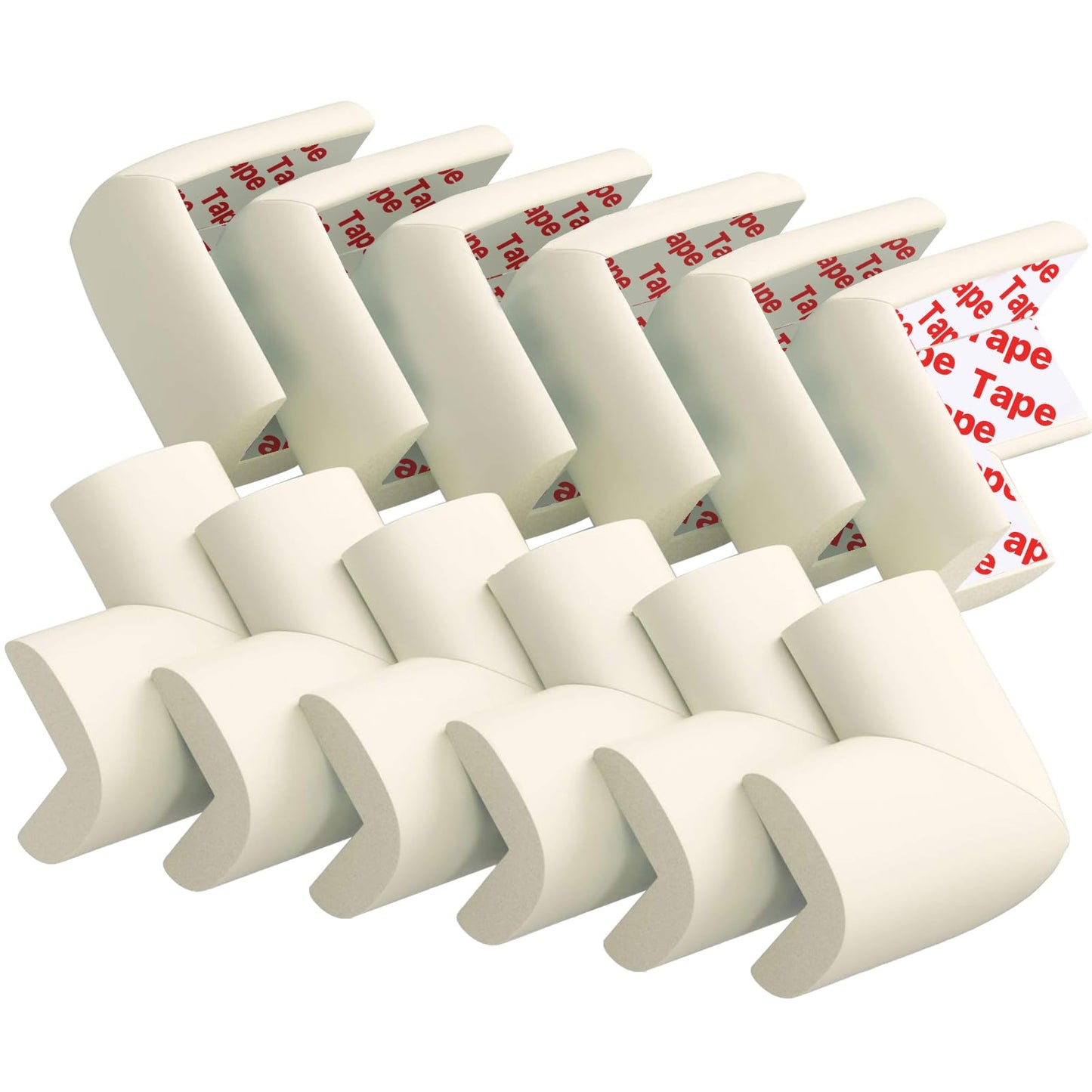 12 Pack Corner Protector Baby Proofing Edge and Corner Guards, Soft Safety Pre-Taped Rubber Foam Furniture Bumpers for Fireplace, Table, Stair, Cabinet (Off White)