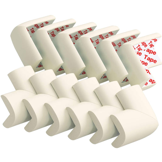 12 Pack Corner Protector Baby Proofing Edge and Corner Guards, Soft Safety Pre-Taped Rubber Foam Furniture Bumpers for Fireplace, Table, Stair, Cabinet (Off White)
