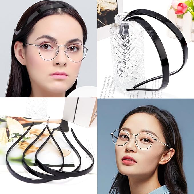 TOBATOBA Black Square Headbands for Glasses & Sunglasses - No Pressure, No Headache - Comfortable Non-Slip Headbands for Women & Girls, 6 Pcs