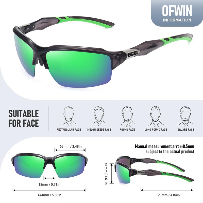Ofwin Polarized Sports Sunglasses for Men Women Wrap Around Half Frame Cycling Fishing Bike Running Sun Glasses UV Protection