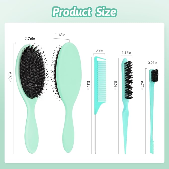 Boar Bristle Hair Brush for Women Men - Gentle Detangling Paddle Brush with Nylon & Boar Bristles, Smoothing, Massage & Shine, Reduces Frizz, for Curly, Thick, Thin, Wet or Dry Hair & Extensions