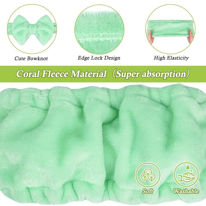 Shintop Makeup Headband, Soft Face Wash Headband with Cute Bow Elastic Spa Hairband for Skincare Facial Mask ShowersÃ¯Â¼ÂLight GreenÃ¯Â¼Â