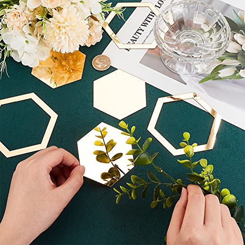 OLYCRAFT 24Pcs Hexagon Mirror Wall Stickers Removable Self-Adhesive Mirror Tile Acrylic Wall Decals Acrylic Mirrors Tiles Gold Decal for DIY Craft Home Decorations - 4x3.4 Inch