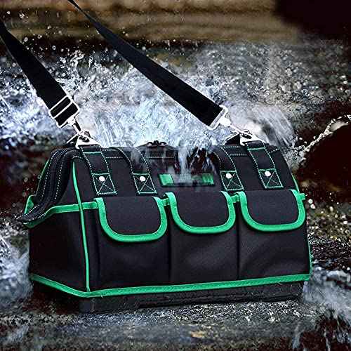 AIRAJ Tool Bag 18 Inch,Wide Mouth Tool Bags for Men Heavy Duty With Waterproof Molded Base,Tools Organizer for Home Repairs,Garage Storage,Professional Work,Adjustable Shoulder Strap,Green
