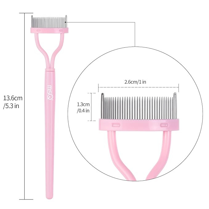 Eyelash Comb Separator MSQ Eyelash Mascara Brush and Comb Lash Separator With Comb Cover Arc Designed Cosmetic Brushes Tool Pink (Includes a Mascara Wand)