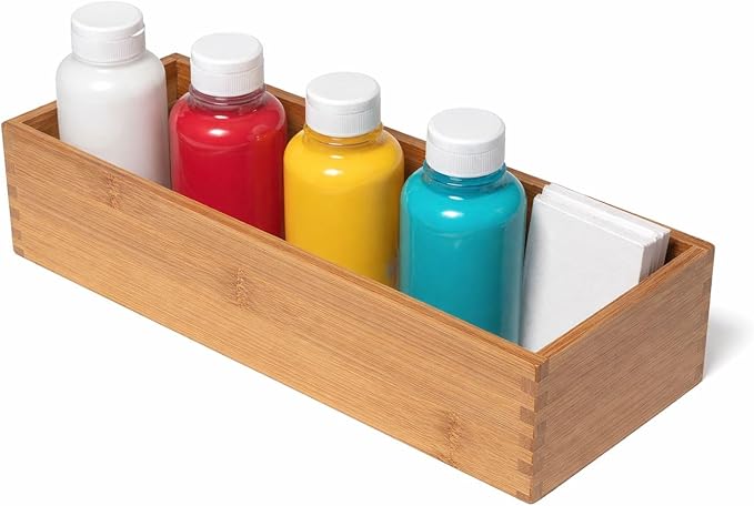 Lipper International Bamboo Utensil Holder Storage Box for Cooking Tools, Makeup, or Office Supplies, 5" x 12" x 3"
