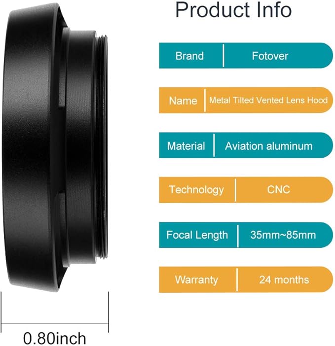 52mm Hollow Lens Hood Universal Metal Hollow Vented Tilted Curved Lens Hood Sunshade with Centre Pinch Lens Cap for Leica Canon Nikon Sony Pentax Olympus Fuji Camera + Microfiber Cleaning Cloth