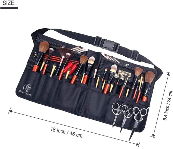 Beautybaby Artist Professional Makeup Brush Waist Bag Cosmetic Portable Multi Pockets Bag with Belt Strap Black