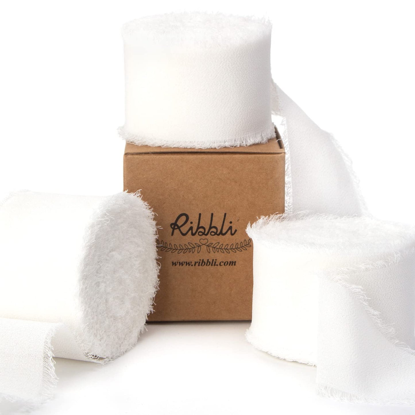 Ribbli White Chiffon Ribbon - 1.5 inch x 30 Yard Handmade Silk, Fringe Chiffon for Wedding Invitations, Gift Wrapping, Bridal Bouquets, Flower Arrangement
