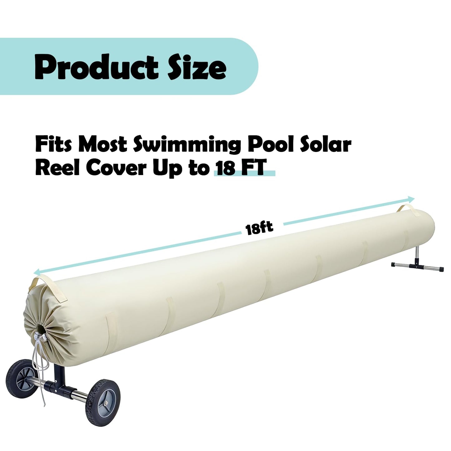 UCEDER Pool Solar Reel Cover with Adjustable Strap, Waterproof Cover for Solar Blanket, 420D Heavy Duty Swimming Solar Reel Storage for Above Ground & Inground Pool (Beige,18 FT)