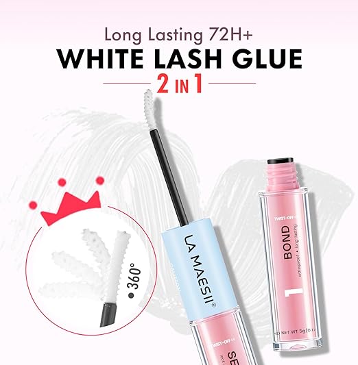 LA MAESII Lash Bond and Seal 10ML, Lash Cluster Glue Waterproof,Long Lasting Lash Glue for Eyelash Clusters,2 in 1 Eyelash Glue Quick Dry Latex Free Eyelash Adhesive(Clear)