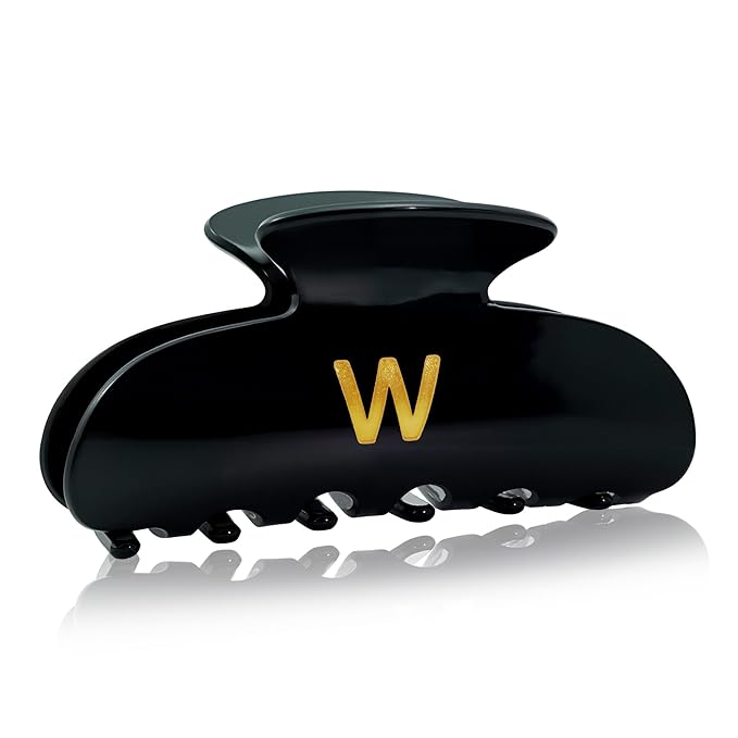 Acrylic Letter Hair Clips for Women - Black Monogram Hair Claw Alphabet Large Hair Clip, Fashion Glitter Claw Clips Elegant And Durable Hair Accessory, Letter W