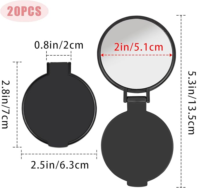 Tenalleys Mini Round Folding Mirror Portable Pocket Mirror Makeup Mirror for Purse Travel Makeup Mirror for Women Girls Daily Use (20 Pcs Black)