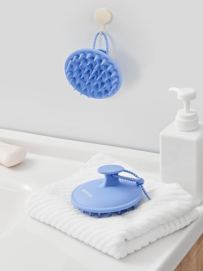 HEETA Scalp Massager Shampoo Brush with Silicone Bristles for Dandruff Removal Scalp Care & Hair Growth, Scalp Scrubber for All Hair Types, Head Massager Stress Relax, Upgraded Large Design,Blue
