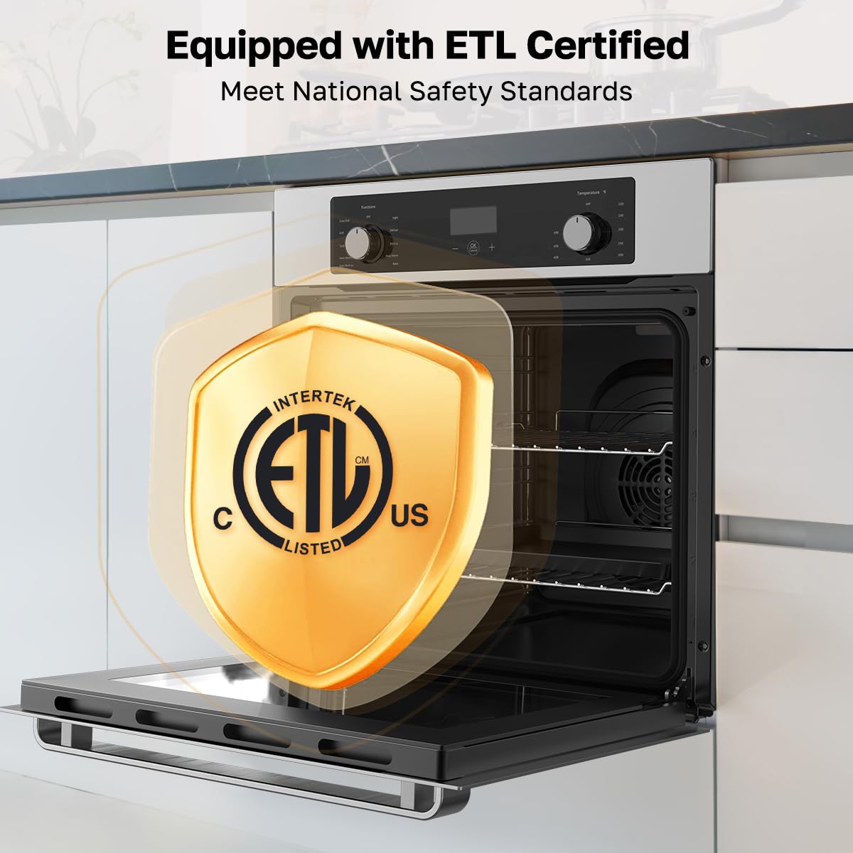 24 Inch Electric Wall Oven, ETL Certified, ThermoMate Built-in Oven with 2.6 Cu.ft Capacity, 9 Working Functions, Sensor Touch Control, Anti-Mistouch Knob, Stainless Steel