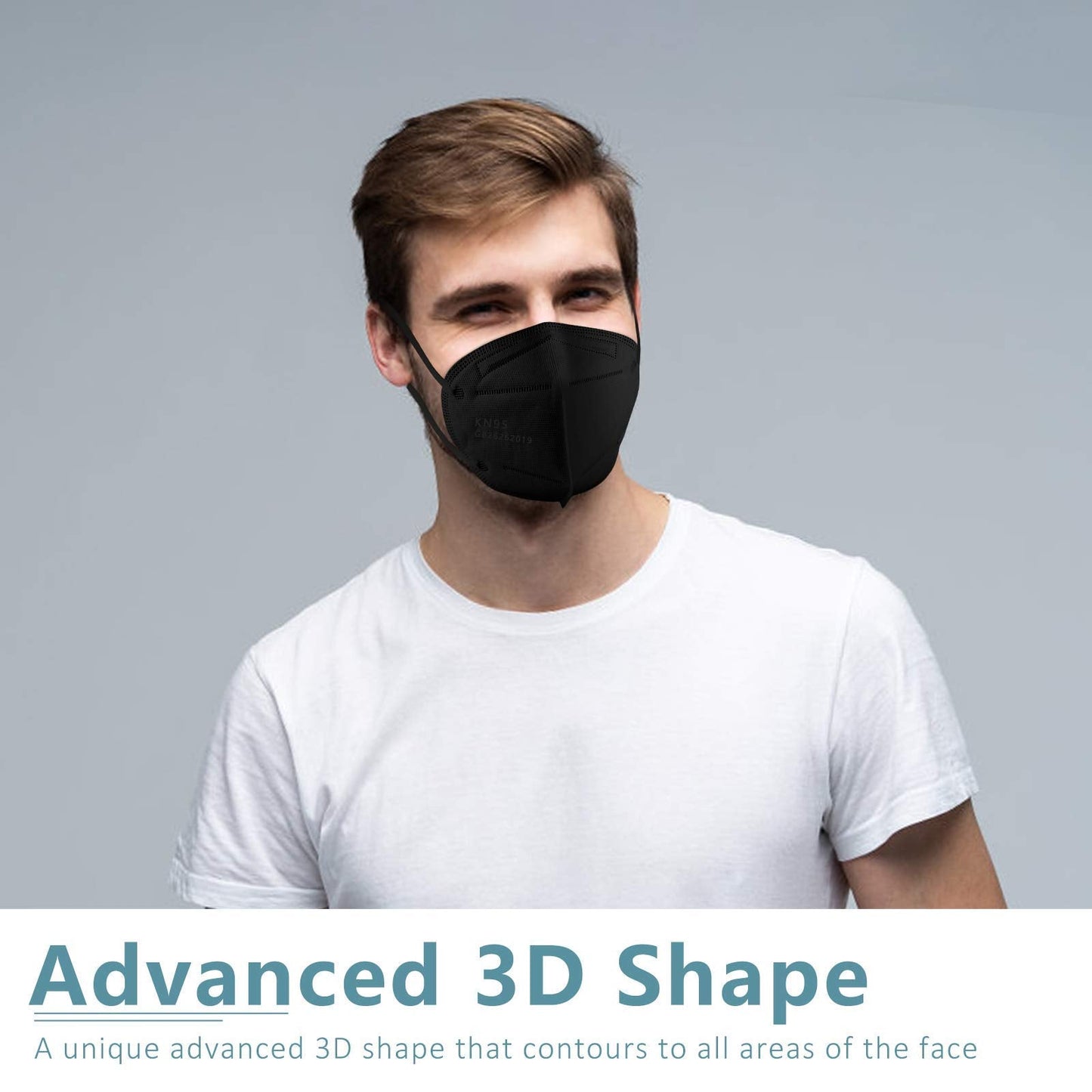 ChiSip KN95 Face Mask 60 Pcs, 5 Layer Cup Dust Safety Masks, Breathable Protection Masks Against PM2.5 Dust for Men, Women Black