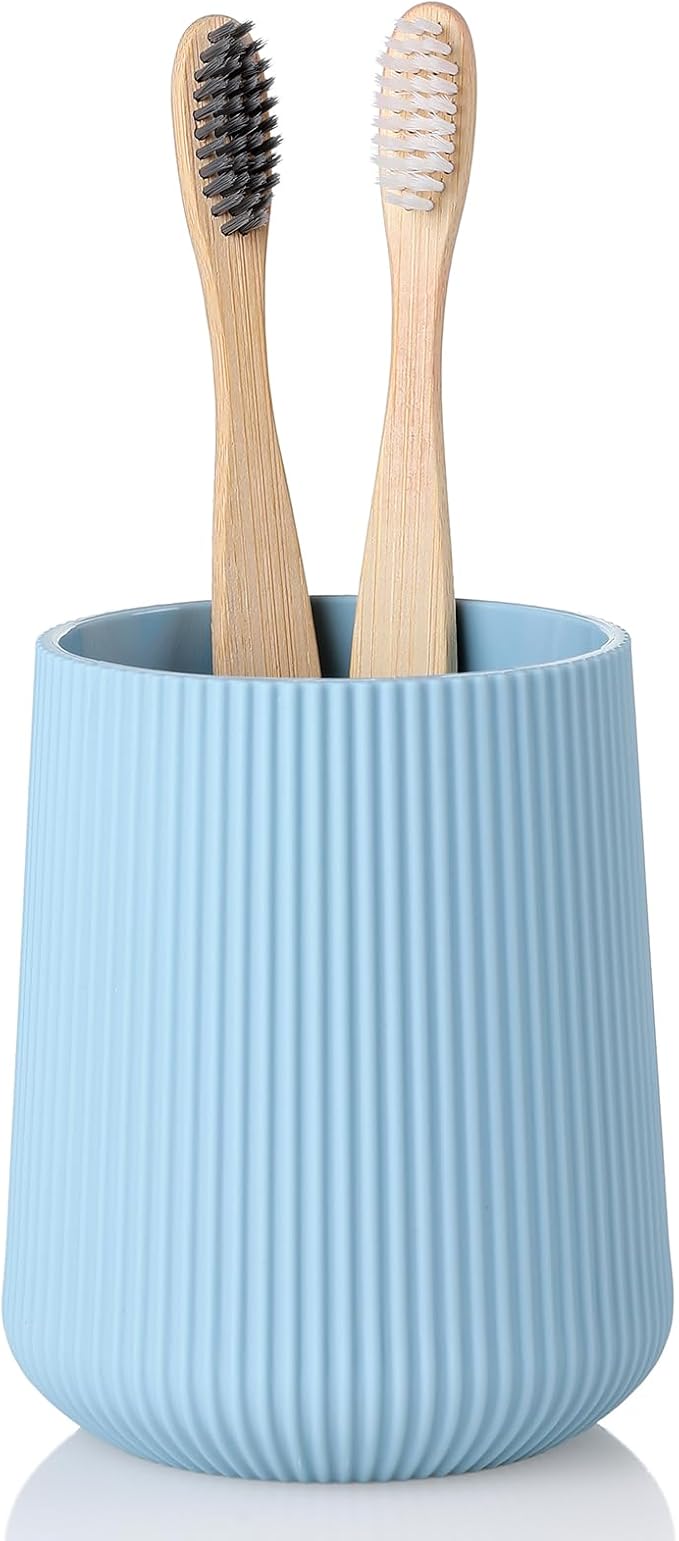 YAUKPH Light Blue Striped Toothbrush Holder for Electric Toothbrushes Bathroom Organizer Cup for Toothpaste Kids & Adults