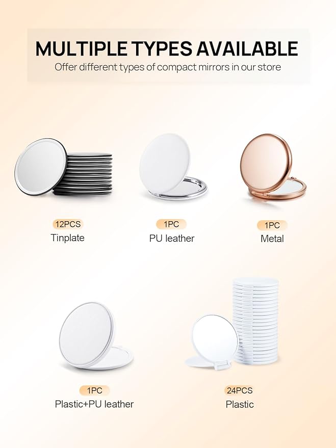 Compact Mirror Bulk, Set of 2 Double-Sided 1X/2X Magnifying Purse Pocket Makeup Mirrors(Round, Rose Gold)