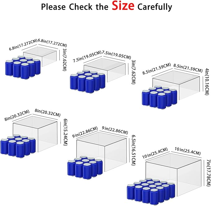 6 Pcs Clear Acrylic Boxes for Display as Buffet Risers and Stands, Food Risers for Party, Table, Stands, including 10", 9", 8.5", 8", 7.5", 6.8", (Large, 6Pcs, Clear)