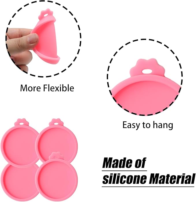 PINE & LINEN 4 Pcs 2.5inch Durable Pet Can Lids, Silicone Small Pet Can Covers Waterproof Cat Food Cans Lids for 3 oz Cat Food Cans（Pink）