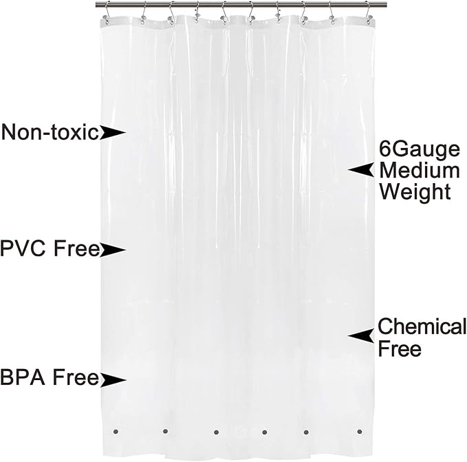 Barossa Design 60 x 72 Inches Shower Curtain Liner with 6 Weighted Magnets, Heavy Duty PEVA, 10 Grommet Holes, Waterproof, PVC Free, Clear, 60x72