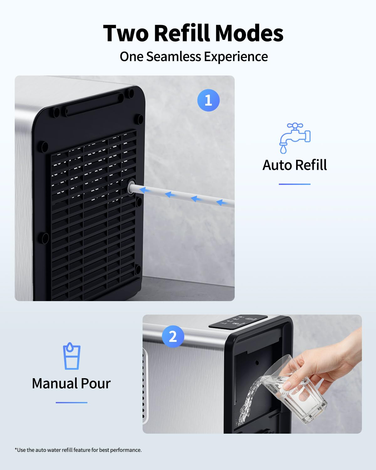 SenCre Nugget Ice Maker Countertop with Auto Water Refill, 42lbs/Day Stainless Steel Ice Machine with Pull-Out Drawer ＆ One-Click Self-Cleaning, Portable Ice Makers for Home/Kitchen/Office