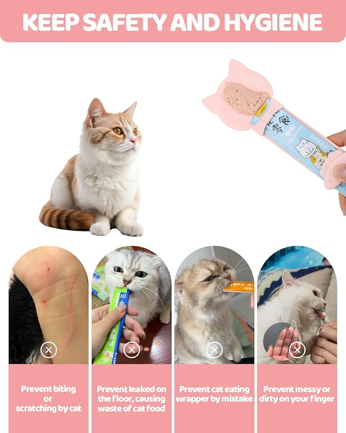 5 PCS Cat Food Can Covers Lids Set, Silicone Pet Food Can Lids with Multi-Function Cat Food Spoon and Opener, Cat Bar Squeezer, Stainless Steel Wet Food Spoon for Cats and Dogs (Pink)