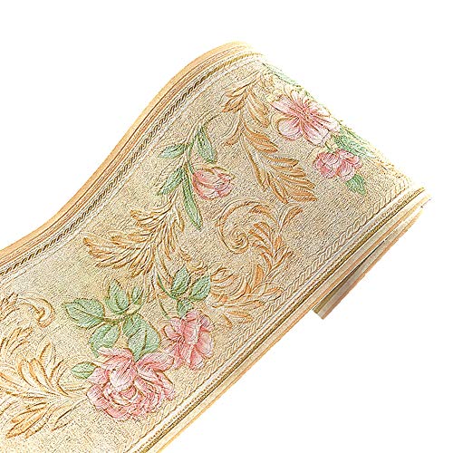 Simplemuji Orange Wallpaper Flowers Border Peel & Stick Wall Covering Kitchen Bathroom Bedroom Tiles Decor Sticker,4 Inch by 16.5 Feet