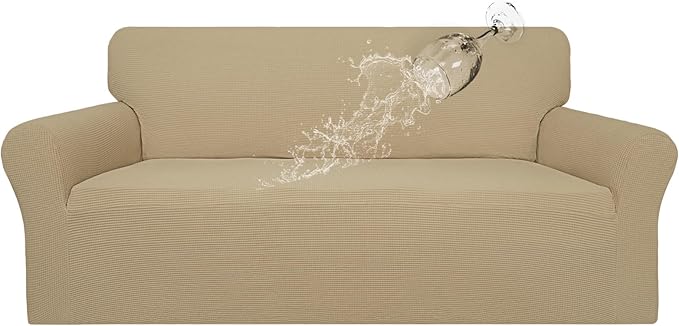 Easy-Going 100% Waterproof Couch Cover, Dual Waterproof Sofa Cover, Stretch Jacquard Sofa Slipcover, Leakproof Furniture Protector for Kids, Pets, Dog and Cat (Oversized Sofa, Sand)
