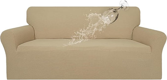 Easy-Going 100% Waterproof Couch Cover, Dual Waterproof Sofa Cover, Stretch Jacquard Sofa Slipcover, Leakproof Furniture Protector for Kids, Pets, Dog and Cat (Oversized Sofa, Sand)