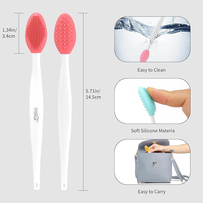 MSQ 5 PCS Lip Scrub Brush, Double-end Silicone Nose Clean Brush Lip Exfoliating Brush for Men Women Double-Sided Soft Lip Brush for Smoth Lip Appearance