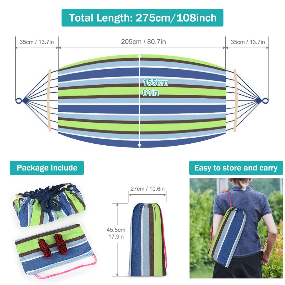 MOSFiATA Hammocks Portable Camping Hammock Upgraded 550lb Comfortable Fabric Hammock with Two Anti Roll Balance Beam and Sturdy Tree Straps for Camping, Patio, Backyard, Outdoor （Light Green）