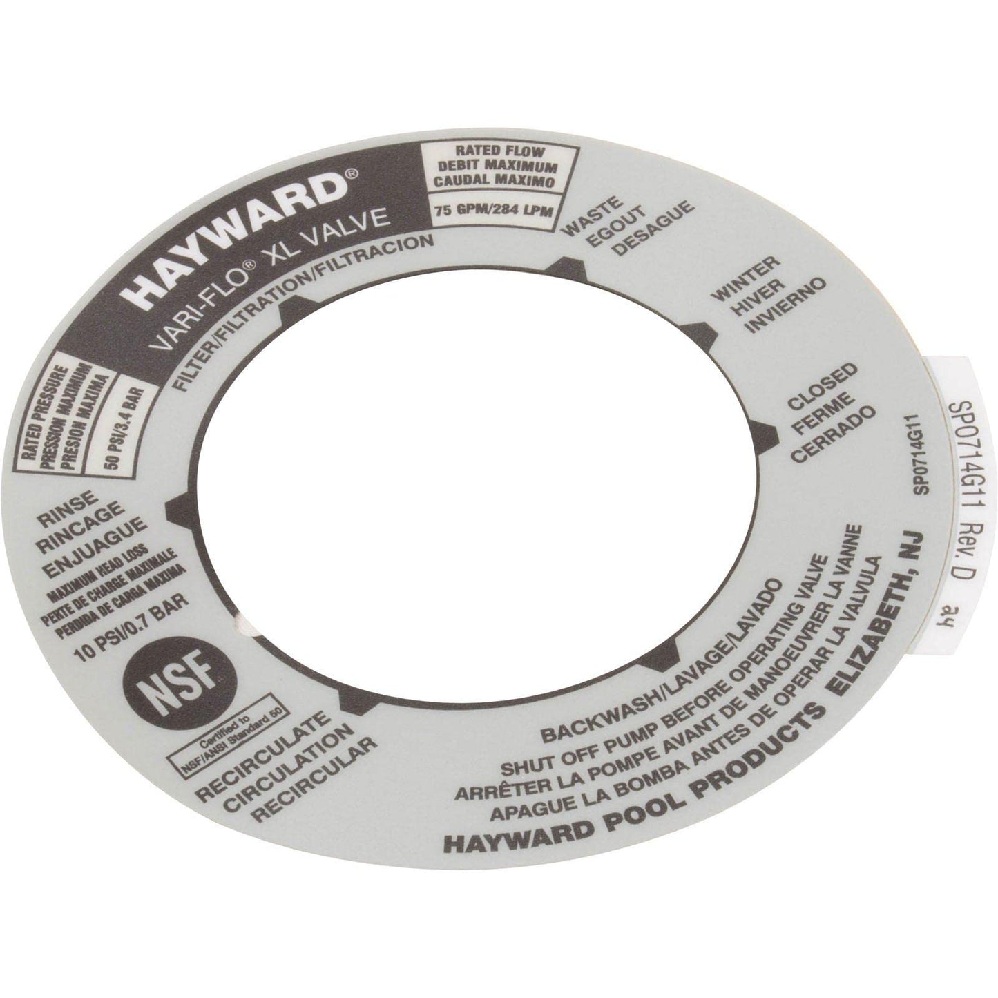 Hayward Multiport Valve Position Label
