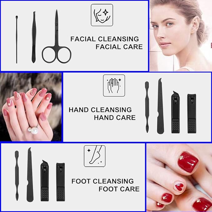 QURIPE 7pcs Manicure Set, Nail Clippers Kit, Stainless Steel Manicure Kit, Nail Clipping Tools Portable Travel Grooming Kit, The Best Gift with Luxurious Case (Black-7)