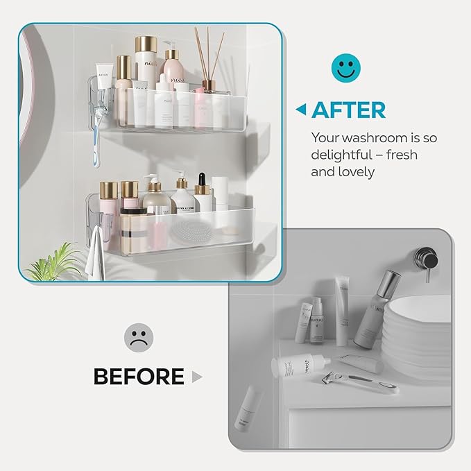 Nieifi Adhesive Wall Shelf, Shower Shelves, Shower Organizer for Bathroom Organization (A-Clear, 2 pieces)