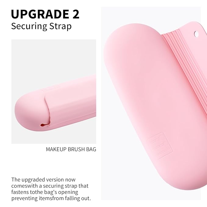 2 IN 1 Silicone Makeup Brush Holder with Beauty Make Up Sponge Holder Case：Soft Portable Cosmetic Face Brushes Holder with Upgrade Anti-Fall Out Magnetic Closure - Pink