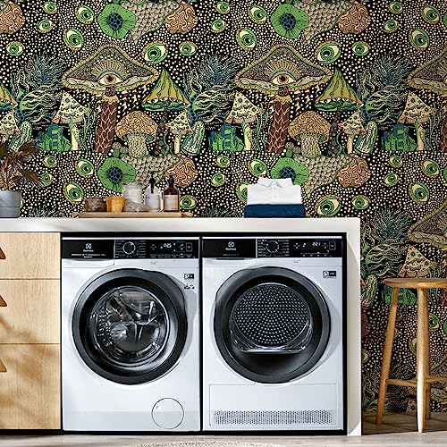 WENMER Peel and Stick Floral Boho Mushroom Wallpaper - Self Adhesive Contact Paper for Bedroom Bathroom 17.7in x 9.8ft