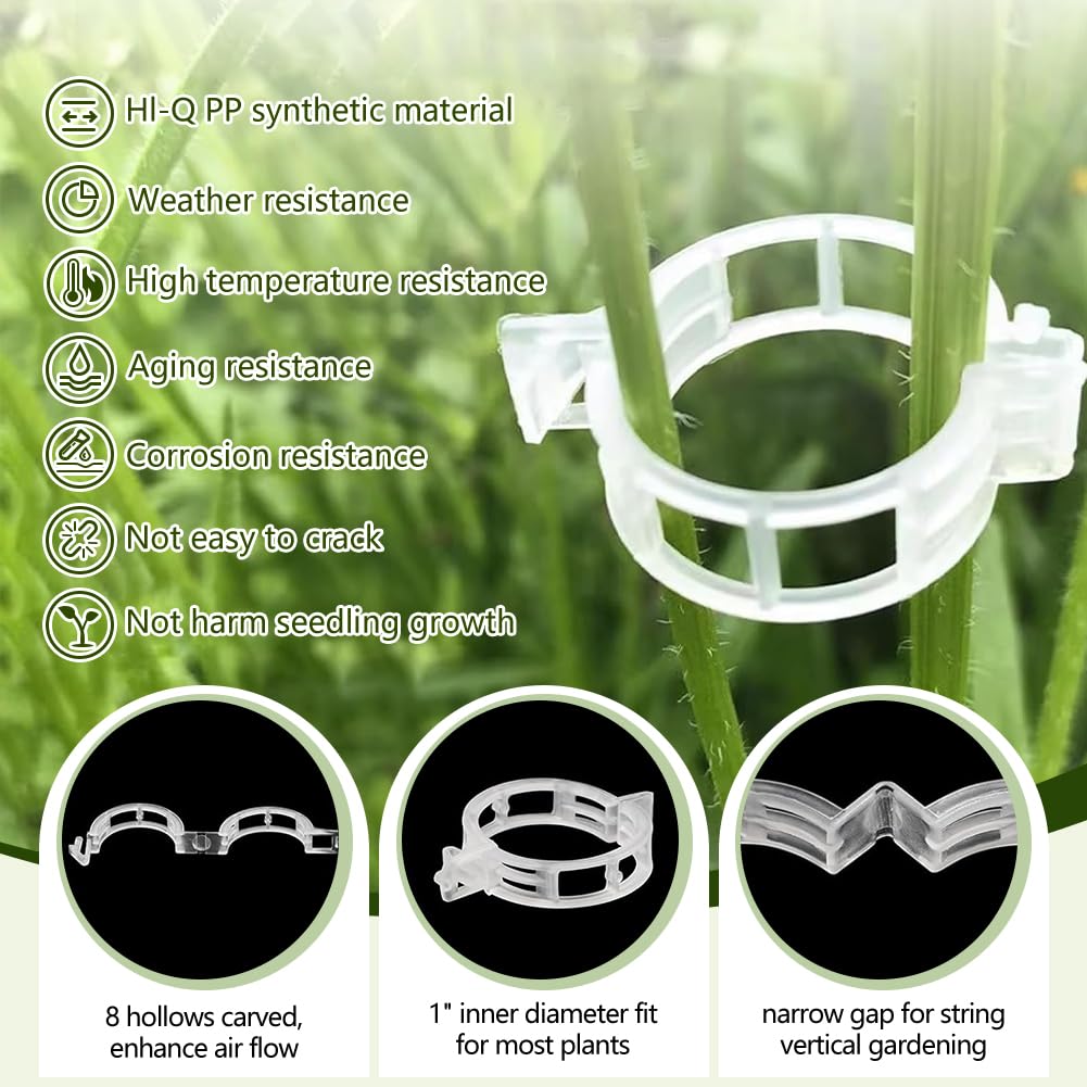 Dovciua 100PCS Plant Support Clips, Plastic Clips for Securing Plants, Plant Fixing Clips for Tomato Vine, Reusable Garden Clips for Climbing Plants, Grape, Vegetable Stems (100, Green)
