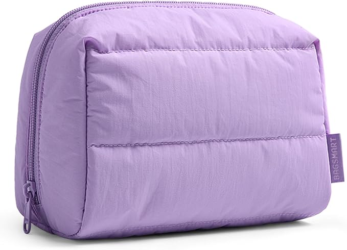 BAGSMART Small Makeup Bag, Wide Opening Cosmetic Bag Compact & Spacious, Water-Resistant Travel Organizer Pouches for Women (Lilac)