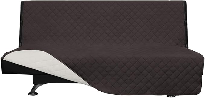 Easy-Going Futon Slipcover Reversible Sofa Cover Armless Couch Cover Water Resistant for Pets, Kids, Children, Dog, Cat (Chocolate/Ivory)