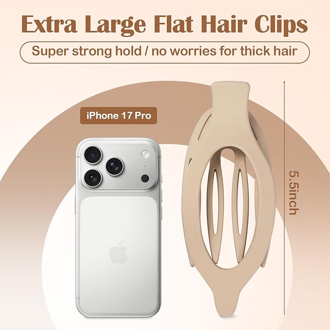 5.5 Inches Extra Large Flat Hair Clips for Women, 4 Pack XL Big Claw Clips for Thick Hair, Oversized Matte Strong Hold Non-slip Flat Claws, Neutral Colors