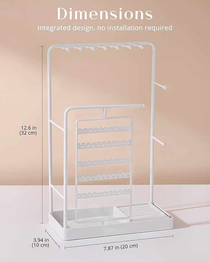 ProCase Jewelry Stand Holder Organizer, Jewelry Display Storage with Ring Tray, No-Assembly Needed, Rotating Earring Bracelet Necklace Holder, Christmas Gifts Room Dorm Decor for Teen Girls -White