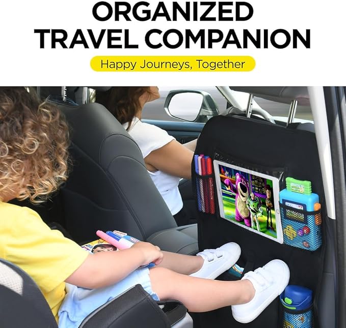 lebogner Back Seat Cover for Kids + 6 Pocket Storage Organizer, 2 Pack X-Large Kick Mats Backseat Protector with iPad Tablet Holder, Car Seat Back Protectors for Vehicles to Protect from Dirt & Mud