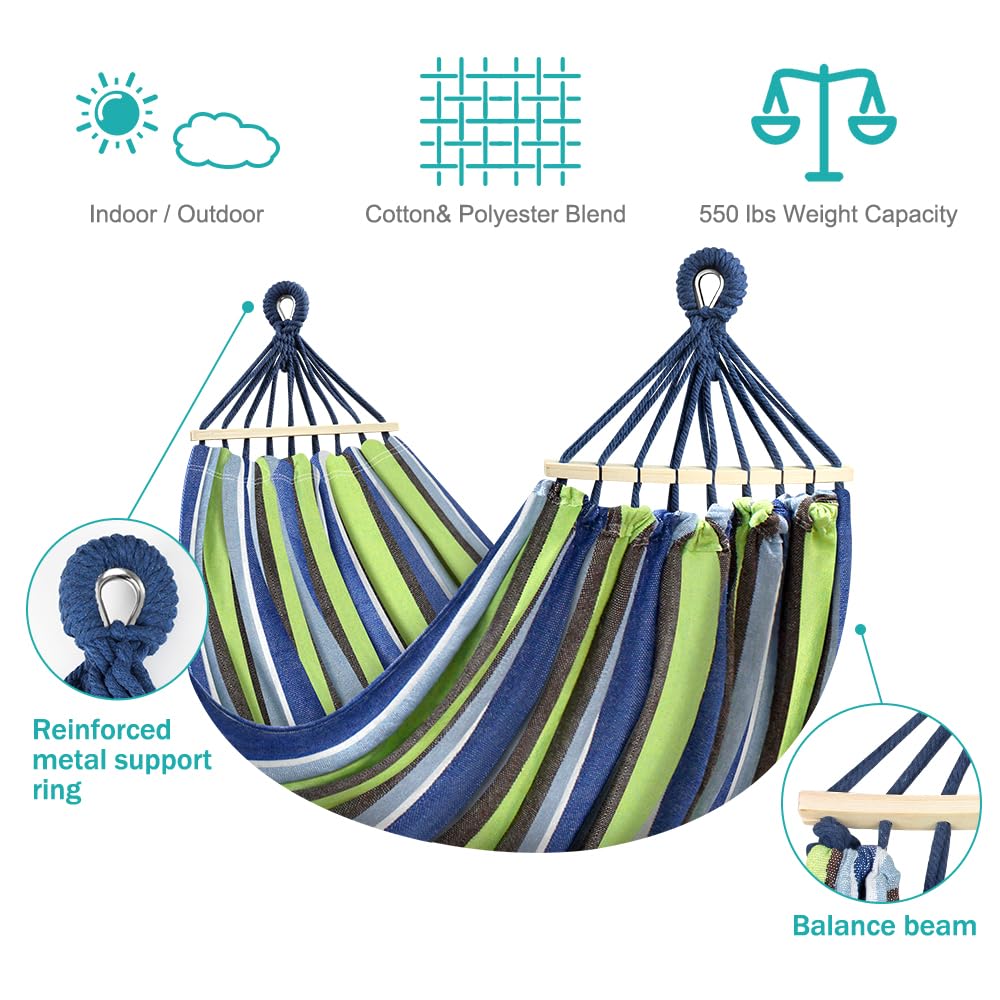 MOSFiATA Hammocks Portable Camping Hammock Upgraded 550lb Comfortable Fabric Hammock with Two Anti Roll Balance Beam and Sturdy Tree Straps for Camping, Patio, Backyard, Outdoor （Light Green）