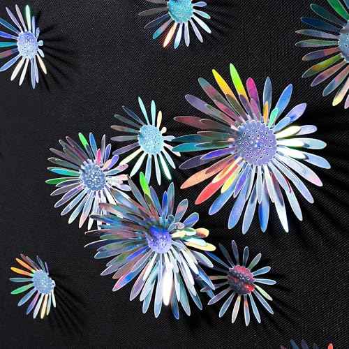 Cheerland Iridescent Wall Decals Peel and Stick Floral Wall Decor Stickers 3D Flower Wall Decal Holographic Iridescent Party Decorations Teal Mandala 3D Flowers Sticker Door Decoration Bedroom Murals