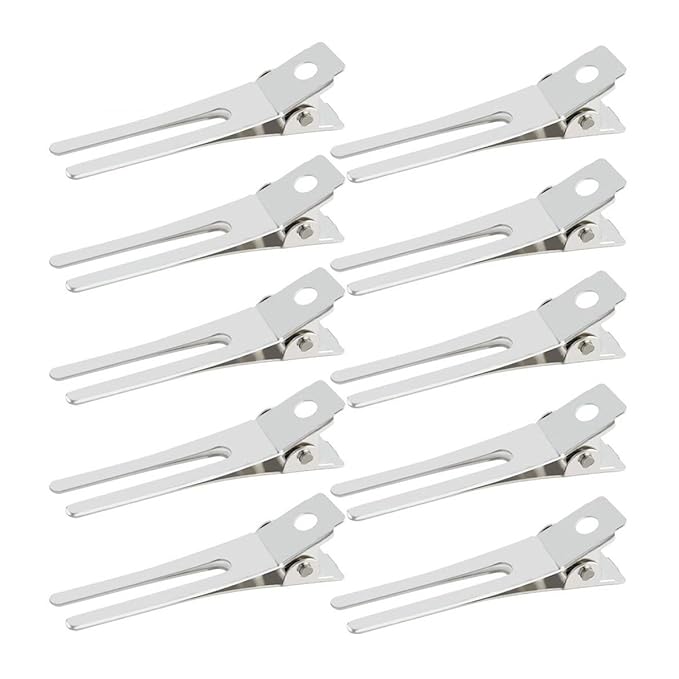 Wobe Double Prong Curl Clips, 50Pcs 1.8" Metal Alligator Hair Clips, Rust Resistant Salon Styling Section Clips for Curling/Barber/DIY (Silver)