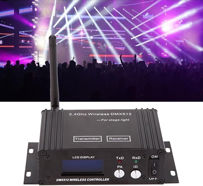 CaalLogt DMX512 Controller 2.4G Wireless Controller Transmitter Receiver LCD Display Power Adjustable Lighting Repeater Controller 16 Groups ID Coding for Party DJ Show Club Stage Disco Stage Light