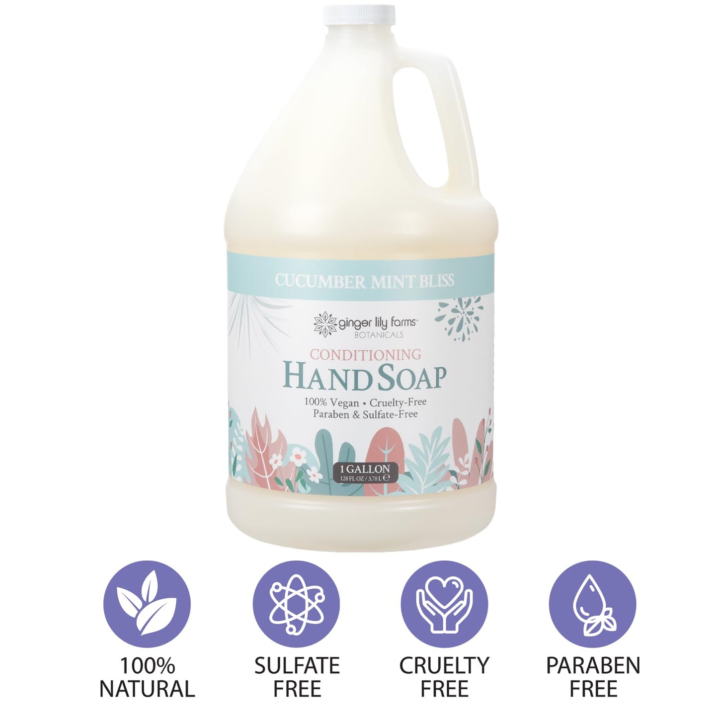 Ginger Lily Farms Botanicals Conditioning Liquid Hand Soap Refill, 100% Vegan & Cruelty-Free, Cucumber Mint Bliss Scent, 1 Gallon (128 fl oz)